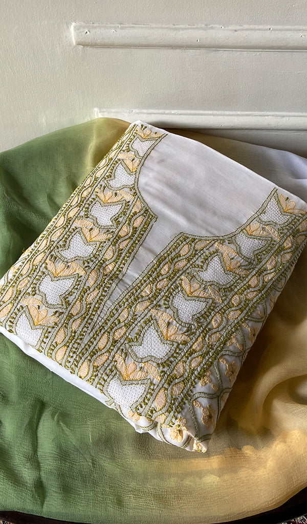 Women's Lakhnavi Handcrafted Cotton Unstitched Chikankari Suit Material - HONC0367398