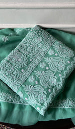 Load image into Gallery viewer, Women's Lucknowi Handcrafted Faux-Georgette Unstitched Chikankari Suit Material - HONC0348762