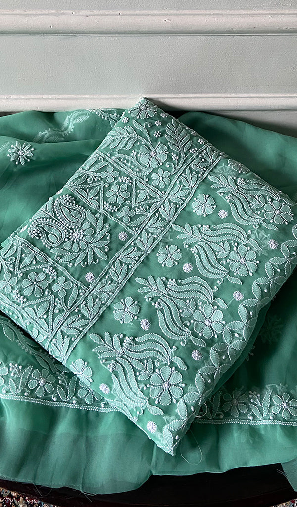 Women's Lucknowi Handcrafted Faux-Georgette Unstitched Chikankari Suit Material - HONC0348762
