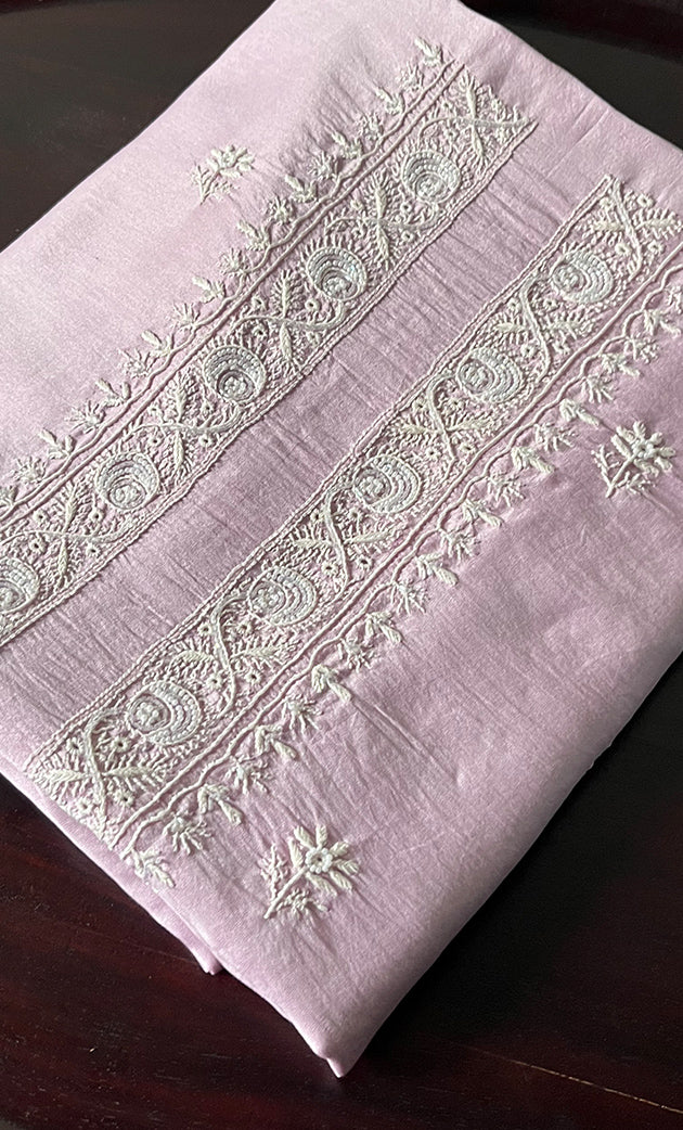 Lucknowi Handcrafted Chanderi Silk Unstitched Chikankari Unisex Kurta Fabric  -  HONC0330186