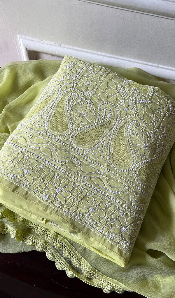 Women's Lakhnavi Handcrafted Unstitched Cotton Chikankari Suit Material - HONC0294563
