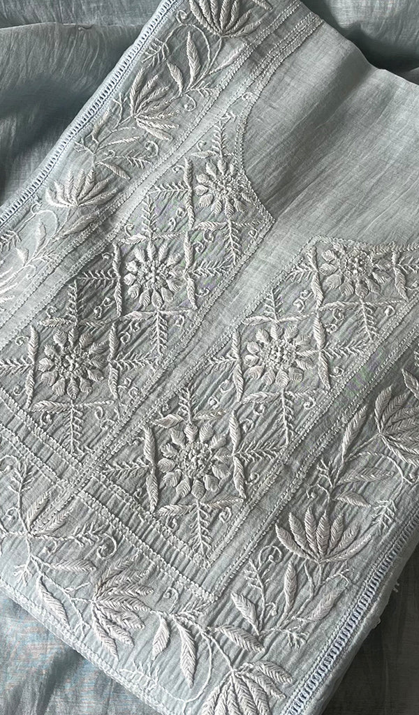 Women's Lakhnavi Handcrafted Mul Chanderi Chikankari Semi Stitched Kurta And Dupatta Set- HONC0299470