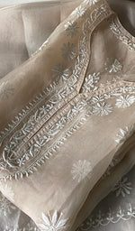 Load image into Gallery viewer, Women's Lakhnavi Handcrafted Pure Organza Chikankari Semi stitched Kurta And Dupatta Set- HONC0348611