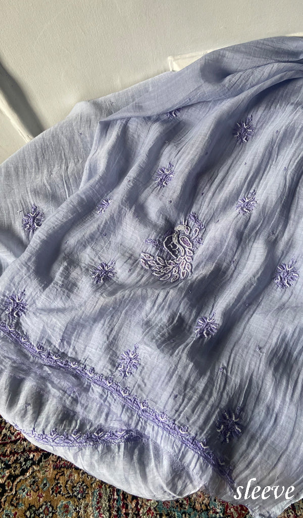 Women's Lakhnavi Handcrafted Mul Chanderi  Unstitched Chikankari Full Suit Material - HONC0339567