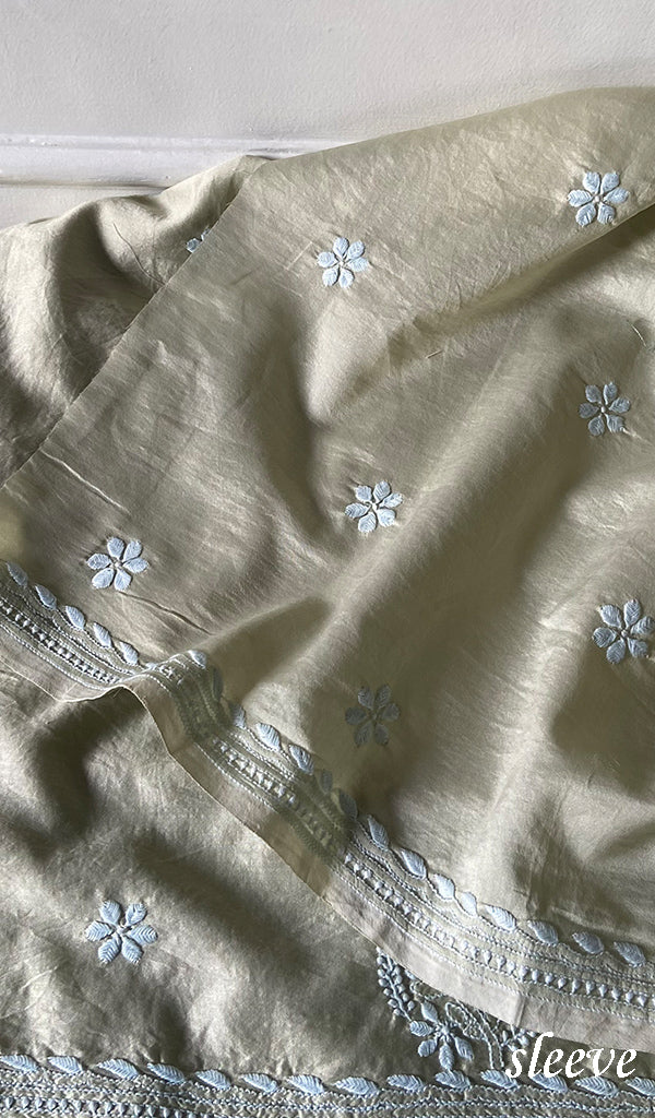 Women's Lakhnavi Handcrafted Chanderi Silk Unstitched Chikankari Full Suit - HONC0350702