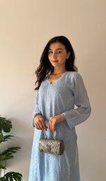 Load image into Gallery viewer, Yusra Women's Lakhnavi Handcrafted Viscose Georgette Chikankari Kurti- HONC0268917
