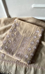 Load image into Gallery viewer, Women's Lakhnavi Handcrafted Mul Chanderi Unstitched Chikankari Full Suit Material - HONC0312089