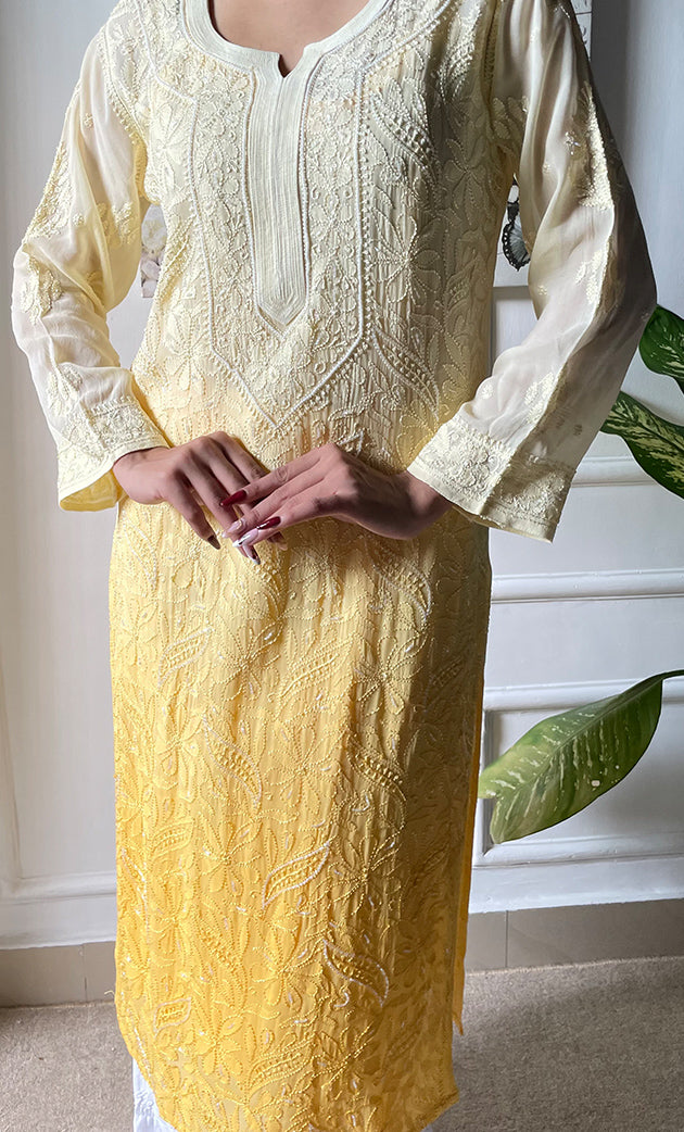 Women's Lakhnavi Handcrafted Viscose Georgette Chikankari Kurti- HONC0270975