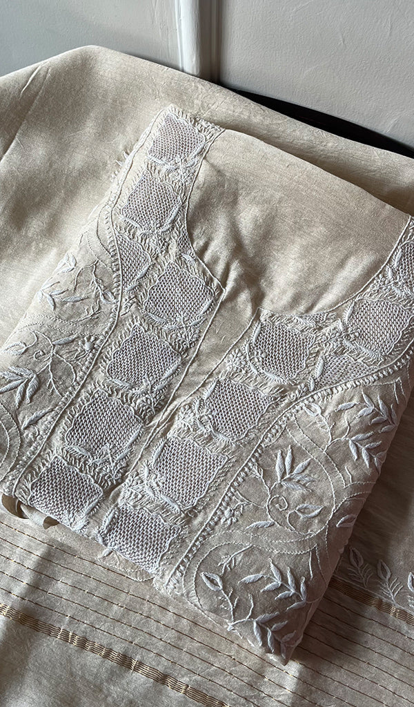 Women's Lakhnavi Handcrafted Munga Silk Chikankari Kurta And Dupatta Set- HONC0259741