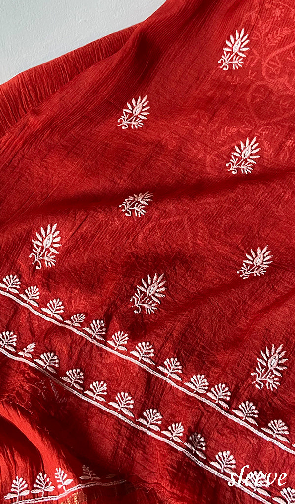 Women's Lakhnavi Handcrafted Maheshwari Mul Chanderi Unstitched Kurta And Dupatta Set - HONC0330509