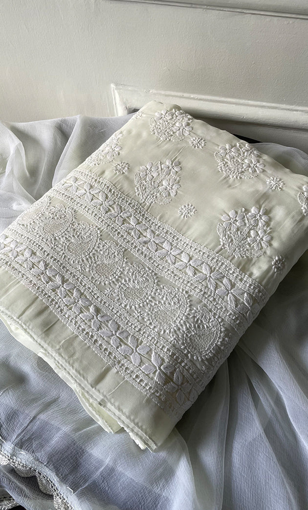 Women's Lakhnavi Handcrafted Unstitched Cotton Chikankari Suit Material - HONC0317376