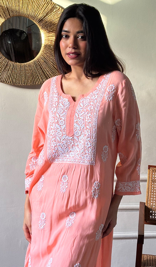 Rupam Women's Lucknowi Handcrafted Modal Cotton Chikankari Kurti - HONC0211900