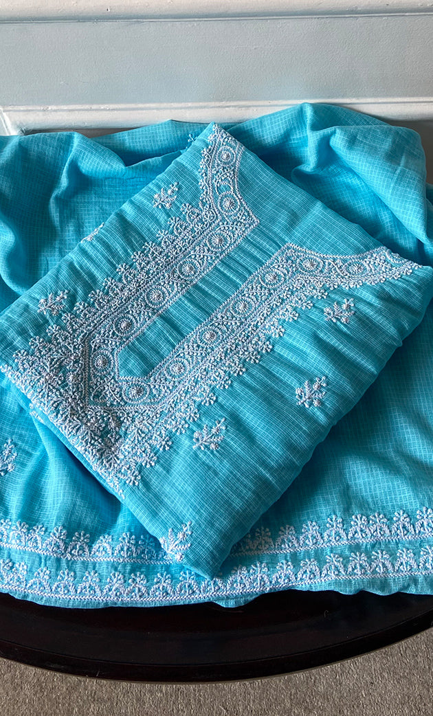 Women's Lucknowi Handcrafted Kota Cotton Chikankari Unstitched Kurta And Dupatta Set - HONC0305978