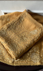 将图像加载到图库查看器中， Mainaaj Women's Lakhnavi Handcrafted Pure Organza Chikankari Unstitched Kurta And Dupatta Set - HONC0330933