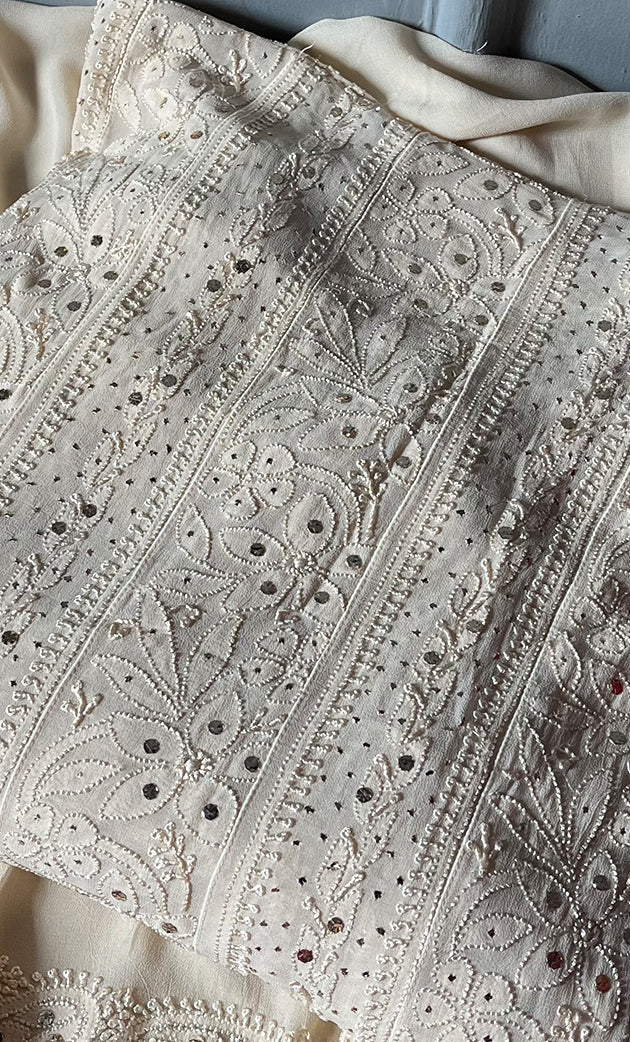 Women's Lucknowi Handcrafted Viscose Georgette Semi - Stitched Chikankari Anarkali Full suit  - HONC0311032