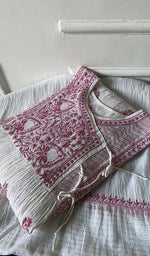 Load image into Gallery viewer, Women's Lakhnavi Handcrafted Mul Chanderi Semi - Stitched Angrakha And Dupatta Set - HONC0255359