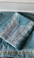 Jazba Women's Lakhnavi Handcrafted Mul Chanderi Unstitched Kurta And Dupatta Set - HONC0356294
