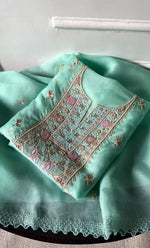 Load image into Gallery viewer, Women&#39;s Lakhnavi Handcrafted Pure Organza Chikankari Unstitched Kurta And Dupatta Set- HONC0326296
