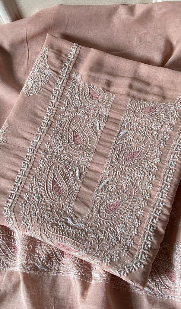 Women's Lakhnavi Handcrafted Pure Cotton Unstitched Kurta And Dupatta Set - HONC0185416