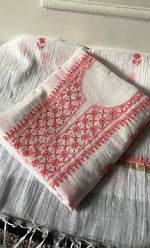 将图像加载到图库查看器中， Women's Lakhnavi Handcrafted Mul Chanderi Unstitched Chikankari Kurta And Dupatta Set - HONC0321900