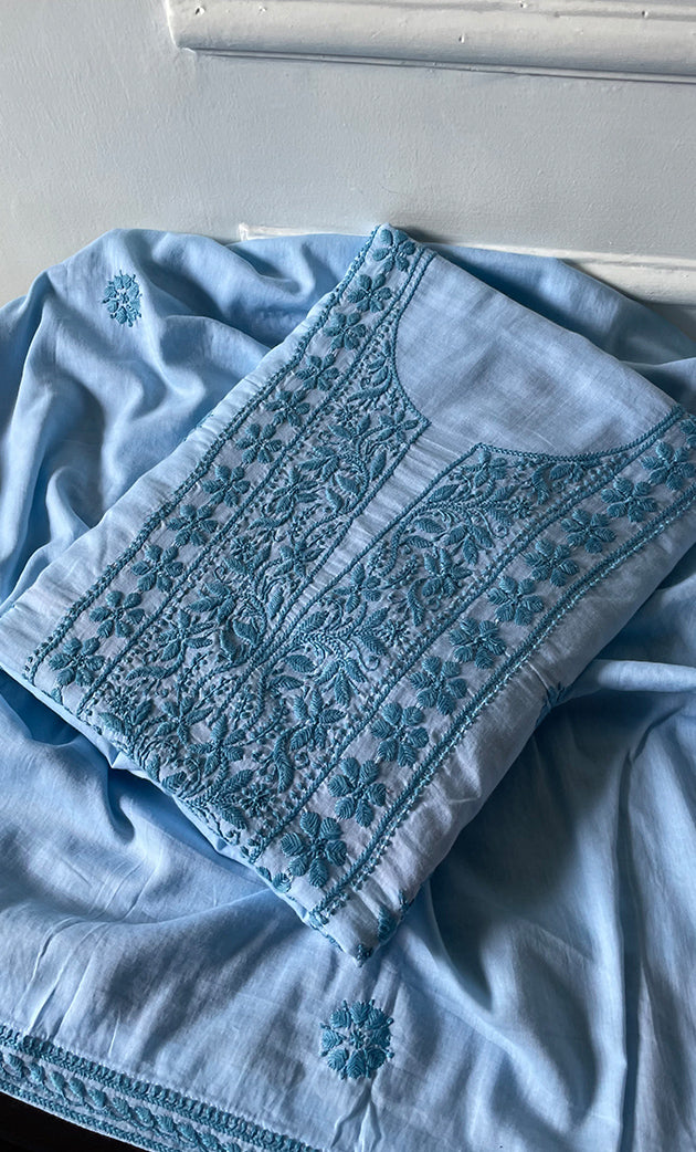 Women's Lakhnavi Handcrafted Cotton Chikankari Kurta And Kurta Dupatta Set - HONC0245293