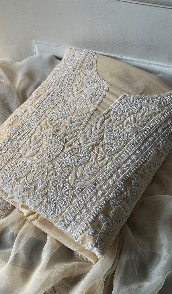 Women's Lakhnavi Handcrafted Cotton Chikankari Suit Material - HONC0289728