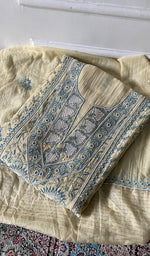 Women's Lakhnavi Handcrafted Mul Chanderi Semi - Stitched Kurta And Dupatta Set - HONC0376015