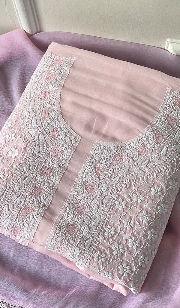 Alina Women's Lakhnavi Handcrafted Cotton Unstitched Chikankari Suit Material - HONC0274642