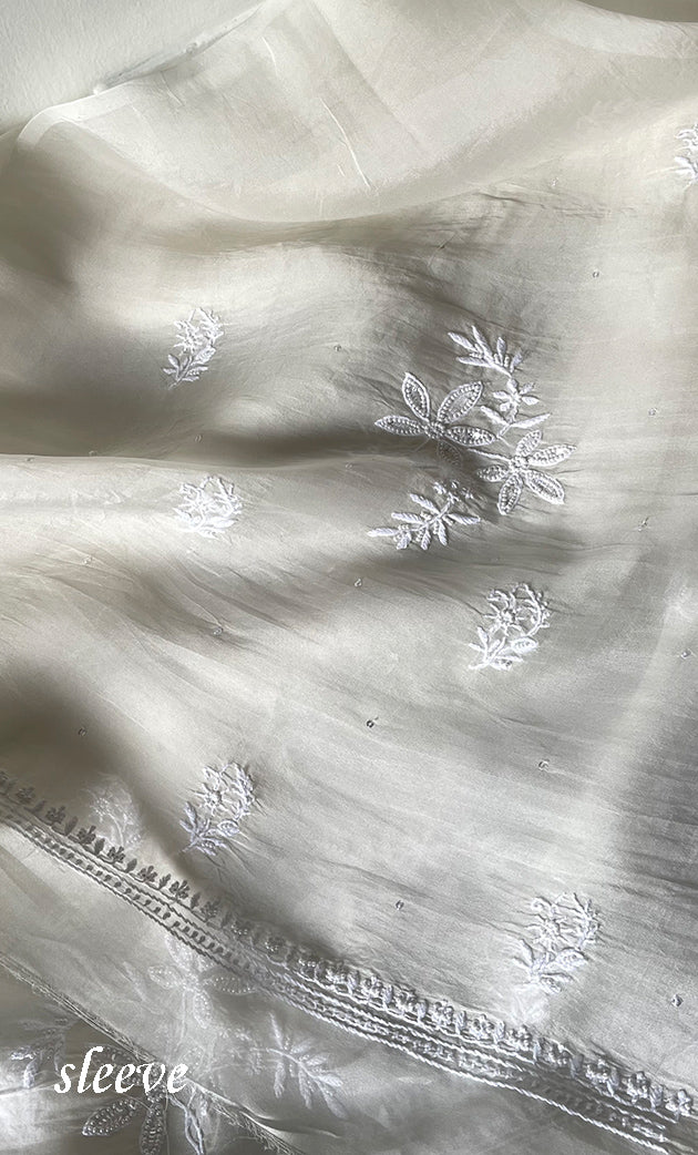 Women's Lakhnavi Handcrafted Pure Organza Chikankari Unstitched Kurta And Dupatta Set- HONC0328886