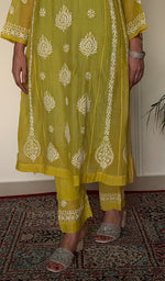 Ira Women's Lucknowi Handcrafted Mul Chanderi Stitched Chikankari Kurta And Plazzo Set .