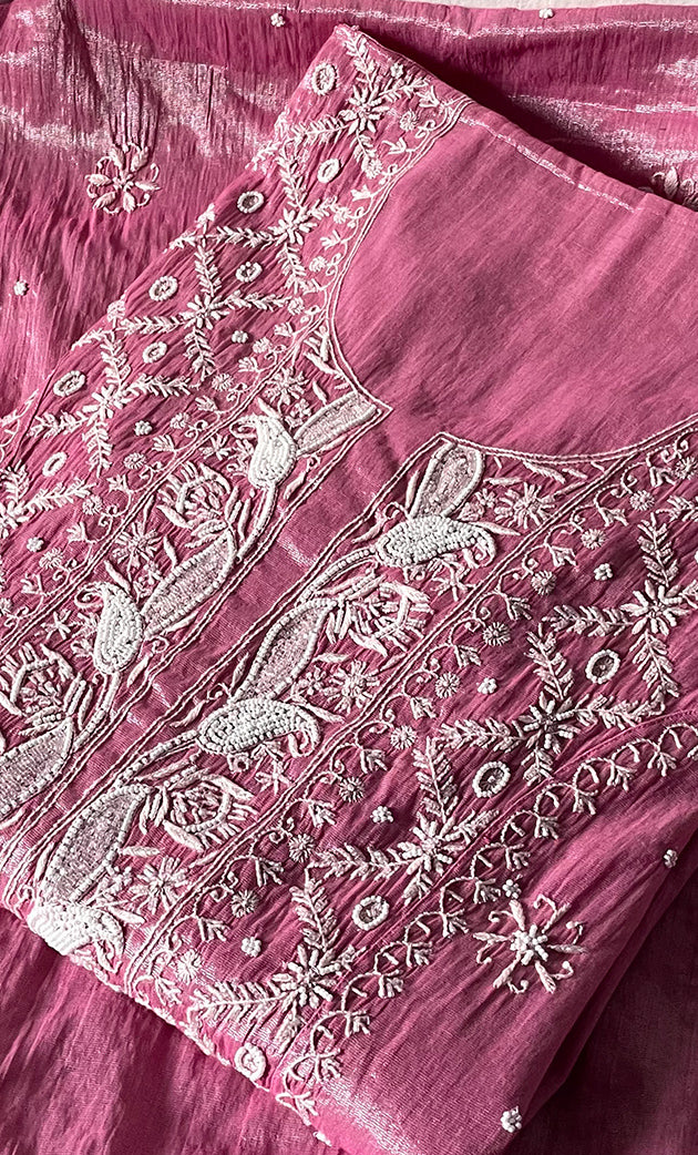 Women's Lakhnavi Handcrafted Tissue Chanderi Semi-Stitched Anarkali And Dupatta Set - HONC0323636