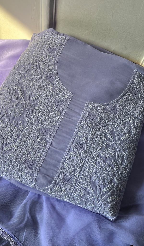 Women's Lakhnavi Handcrafted Unstitched Cotton Chikankari Suit Material - HONC0294097