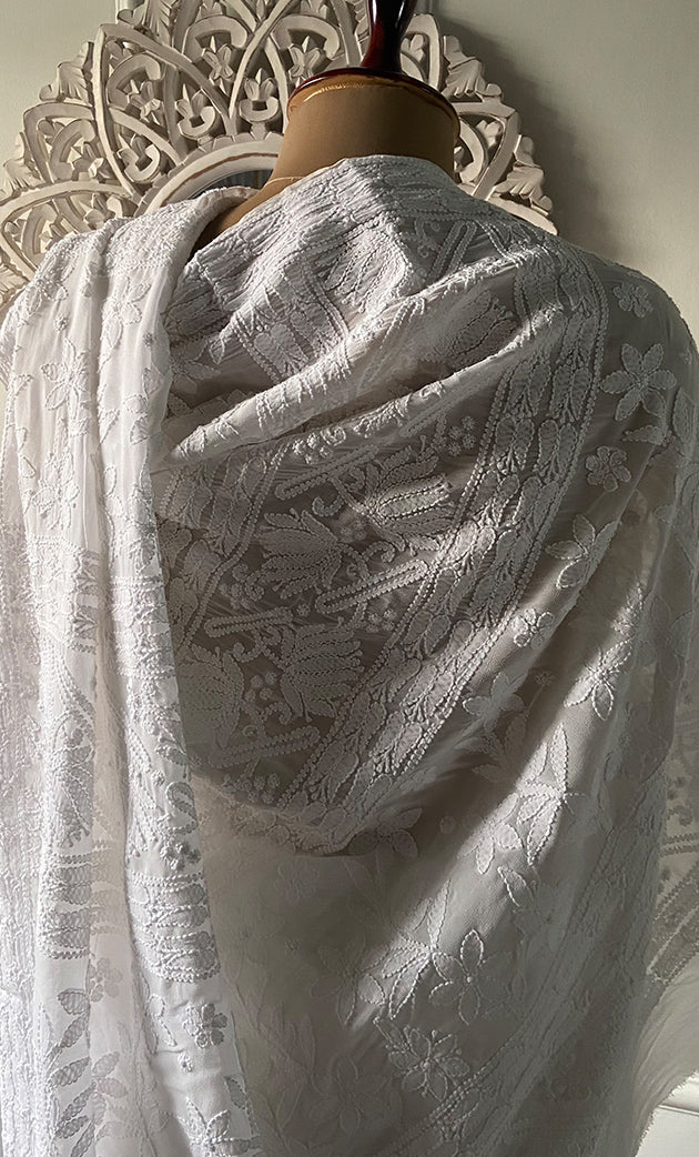 Women's Lakhnavi Handcrafted Viscose Georgette Chikankari Saree - HONC0303241