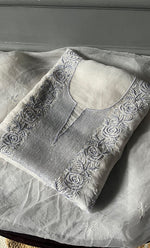 Load image into Gallery viewer, Women&#39;s Lakhnavi Handcrafted Pure Organza Chikankari Unstitched Kurta And Dupatta Set- HONC0305196
