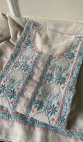 Women's Lakhnavi Handcrafted Linen Cotton Semi -Stitched Kurta And Dupatta Set - HONC0269953
