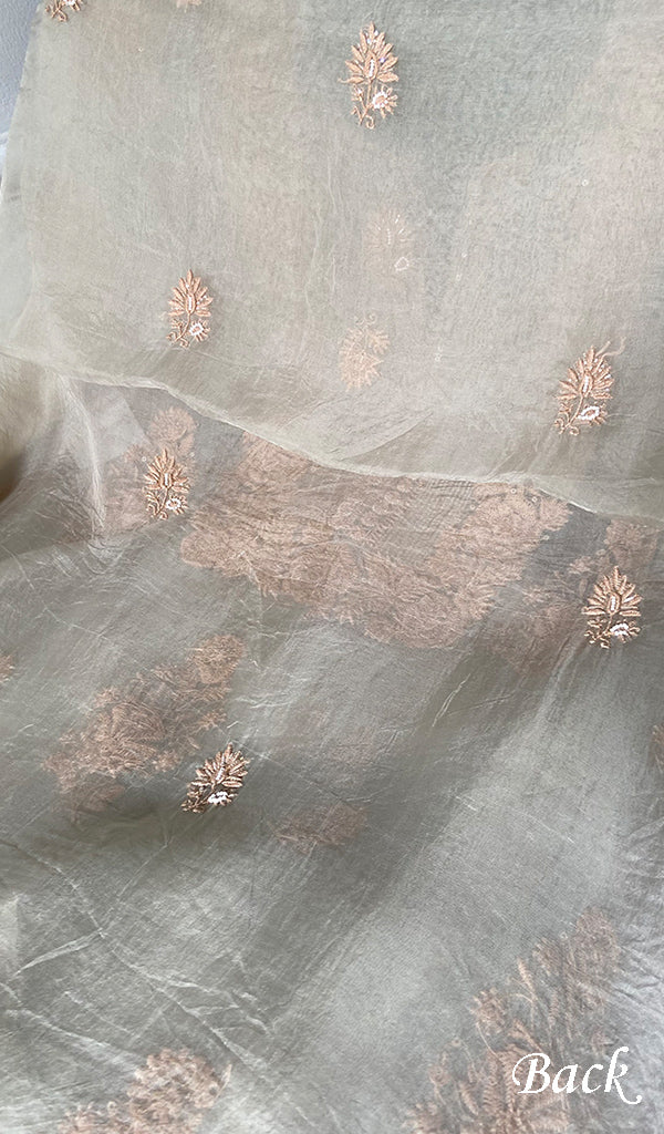 Women's Lakhnavi Handcrafted Pure Organza Chikankari Unstitched Kurta And Dupatta Set - HONC0352105