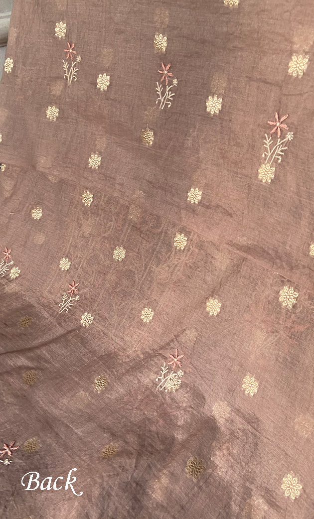 Women's Lakhnavi Handcrafted Mul Chanderi Unstitched Chikankari Full Suit Material - HONC0316857