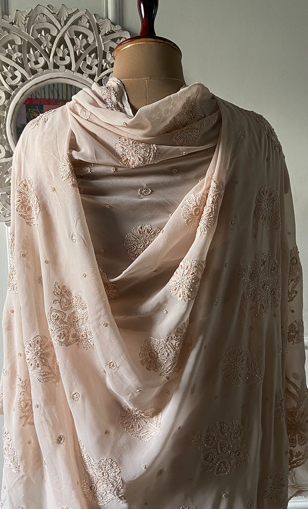 Women's Lakhnavi Handcrafted Viscose Georgette Chikankari Saree - HONC0329023