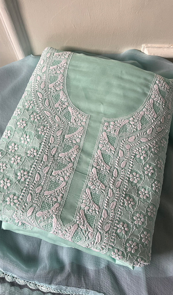 Alina Women's Lakhnavi Handcrafted Cotton Chikankari Suit Material - HONC0274644