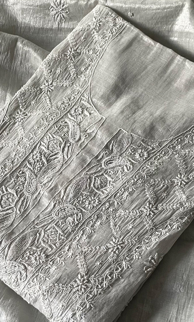 Women's Lakhnavi Handcrafted Tissue Chanderi Semi-Stitched Kurta And Dupatta Set - HONC0323646