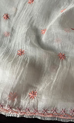 将图像加载到图库查看器中， Women's Lakhnavi Handcrafted Pure Organza Chikankari Unstitched Kurta And Dupatta Set- HONC0331057