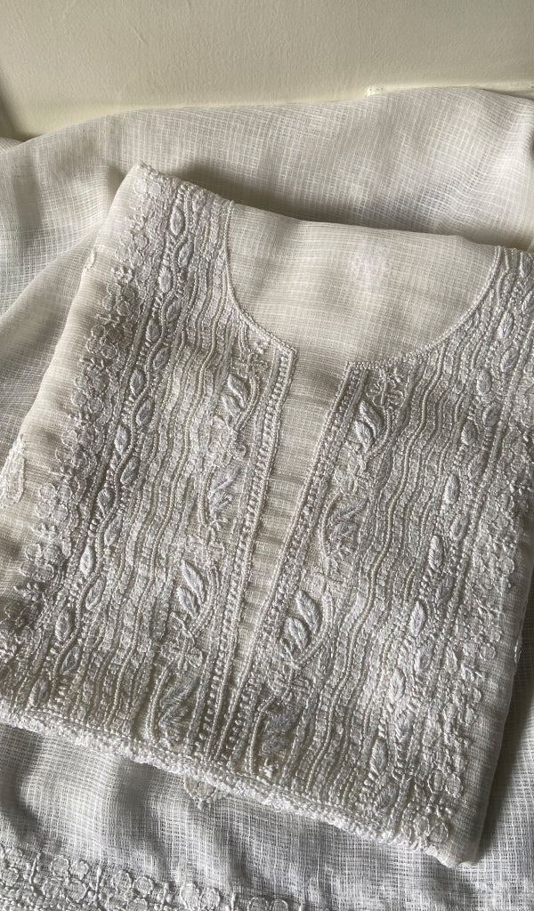 Women's Lucknowi Handcrafted Kota Cotton Chikankari Kurta And Dupatta Set - HONC0217684