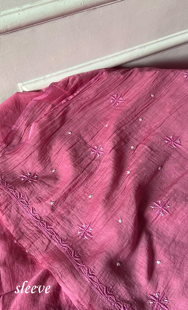 Women's Lakhnavi Handcrafted Unstitchd Mul Chanderi Kurta And Dupatta Set - HONC0310807