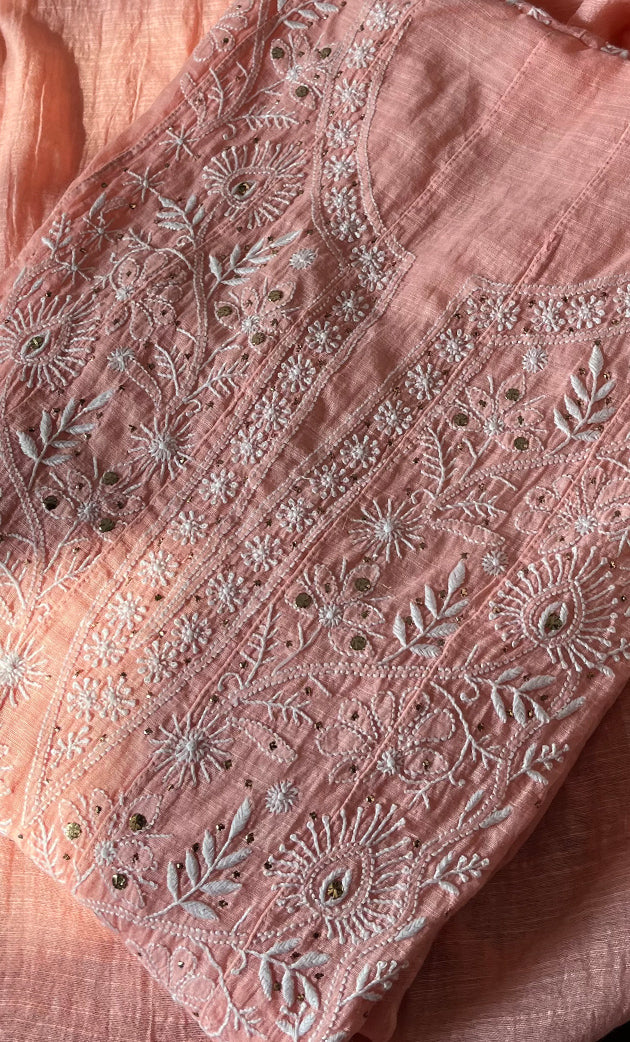 Women's Lakhnavi Handcrafted Chanderi Silk Semi - Stitched Anarkali And Dupatta Set - HONC0273155