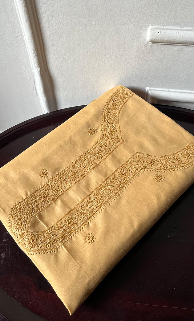 Lucknowi Handcrafted Cotton Chikankari Unstitched Men's Kurta Fabric - HONC0289839