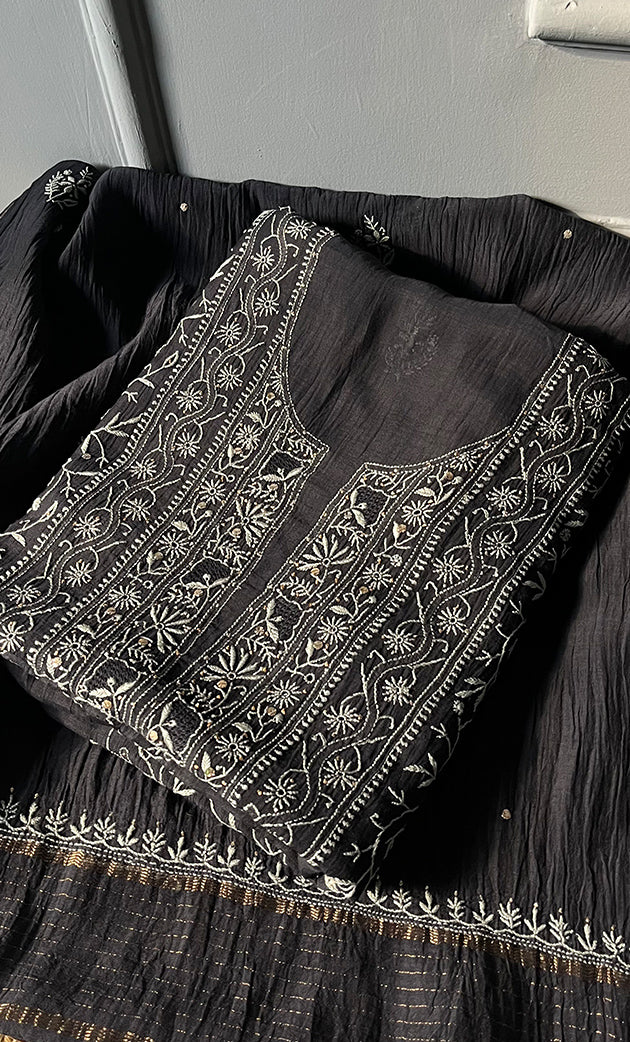 Women's Lakhnavi Handcrafted Mul Chanderi Kurta And Dupatta Set- HONC0280884