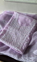 Load image into Gallery viewer, Women&#39;s Lakhnavi Handcrafted Organza Chikankari Unstitched Full Suit Material - HONC0284609
