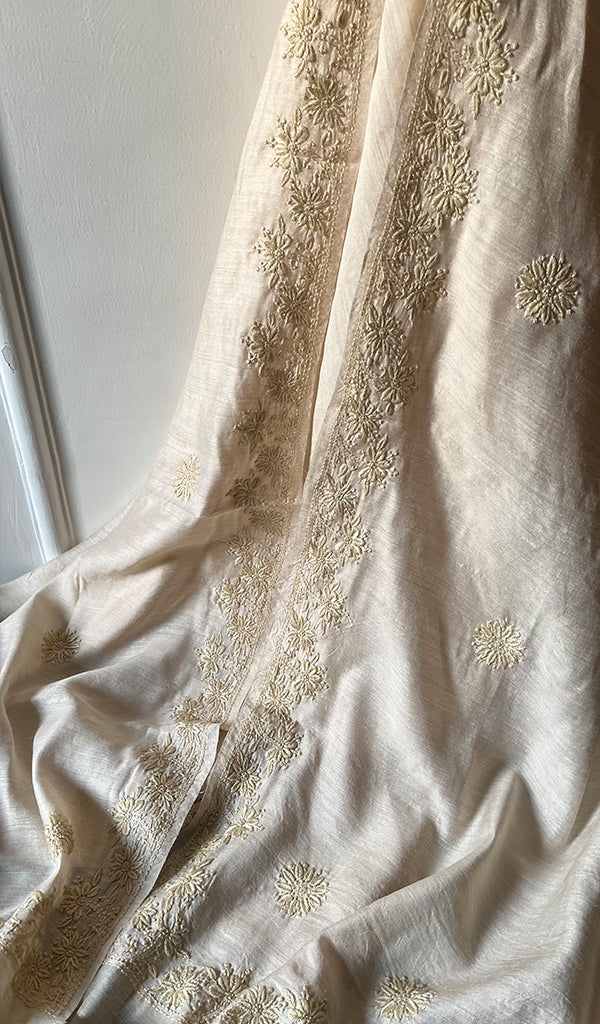 Women's Lakhnavi Handcrafted  Munga Silk Chikankari Dupatta - HONC0180051