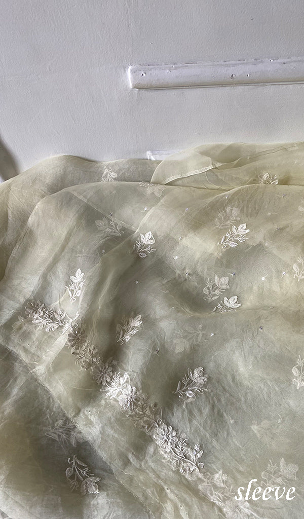 Women's Lakhnavi Handcrafted Pure Organza Chikankari Unstitched Full Suit Material - HONC0361467