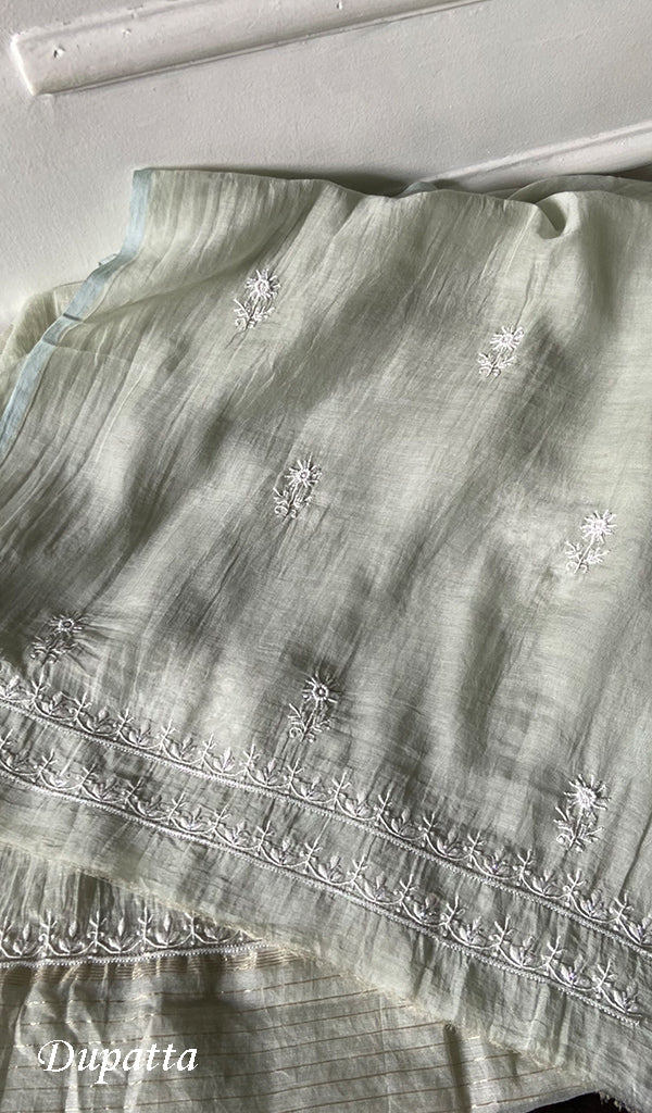 Women's Lakhnavi Handcrafted Mul Chanderi Unstitched Chikankari Full Suit Material - HONC0338251